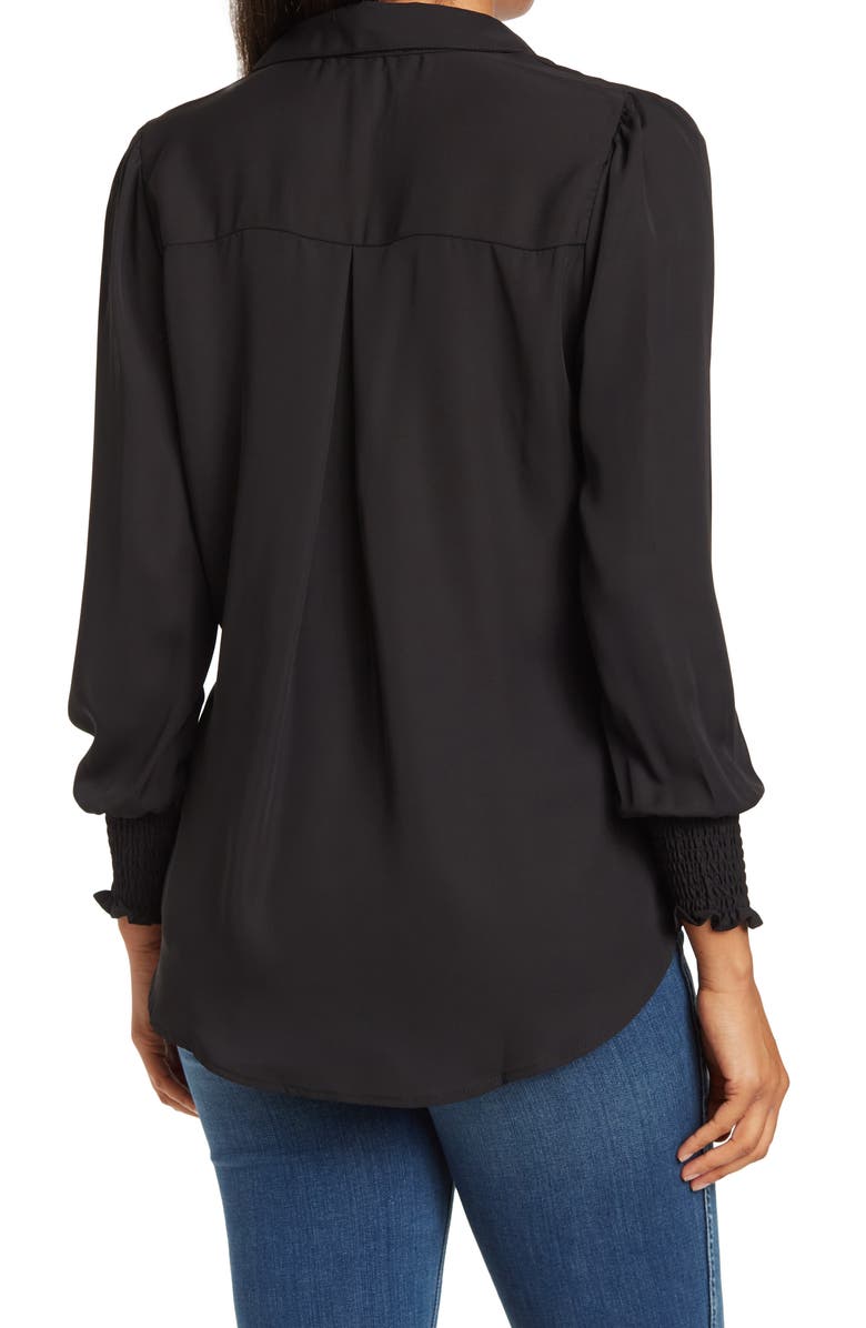 Ellen Tracy Smocked Cuff Collared Blouse, Alternate, color, 