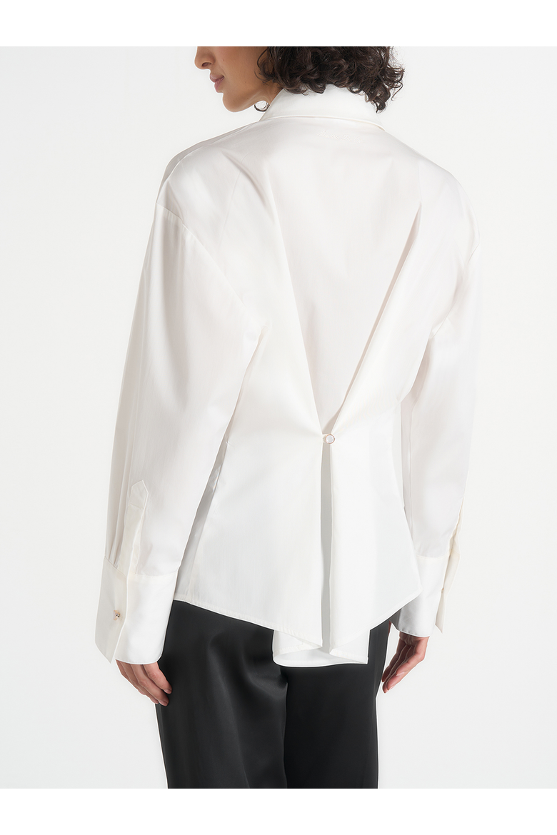 Hope Oversized Pleated Tuxedo Cotton Shirt, Alternate, color, White