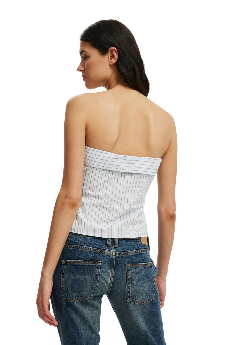 Women's Mia Strapless Shirt, Alternate, color, Skyway Blue Pinstripe