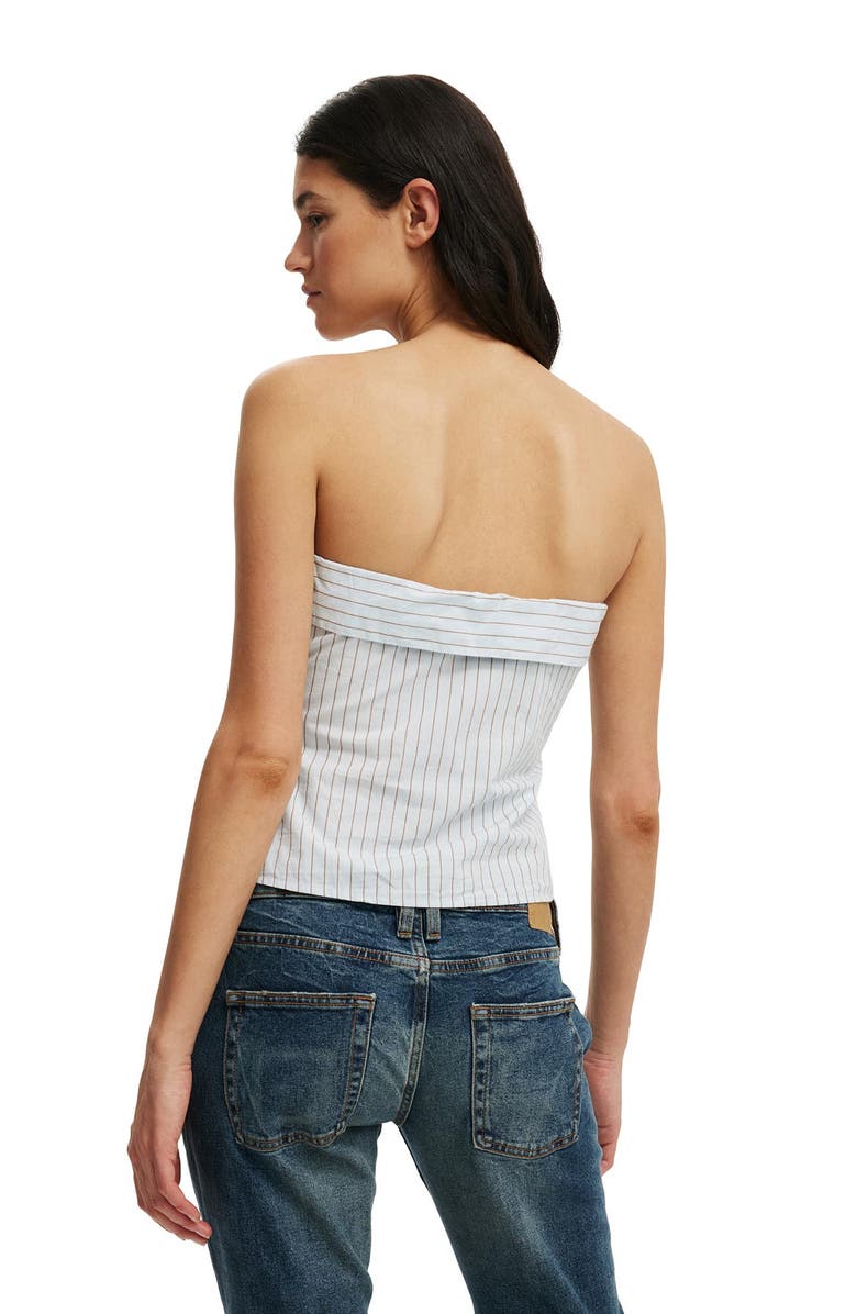 Cotton On Women's Mia Strapless Shirt, Alternate, color, Skyway Blue Pinstripe