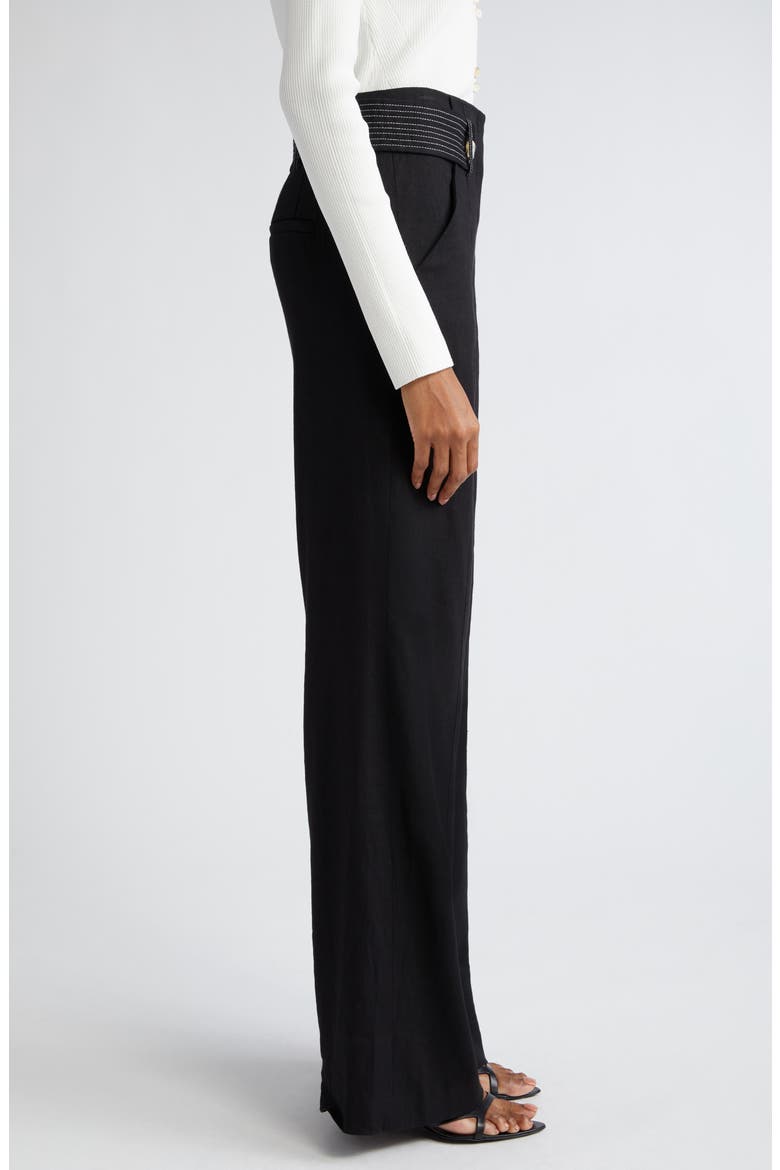 Sunny Button Tab Linen Blend Wide Leg Pants, Alternate, color, BLACK