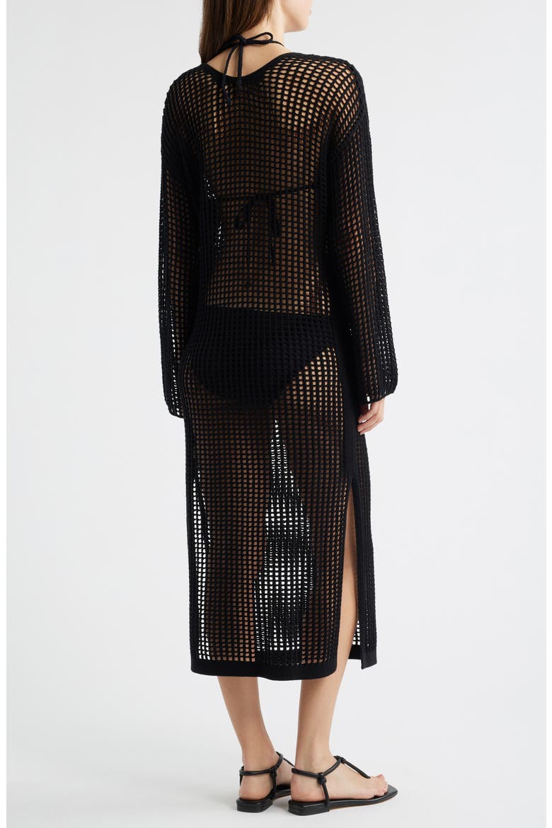 Christie Open Stitch Long Sleeve Cover-Up Maxi Dress, Alternate, color, BLACK