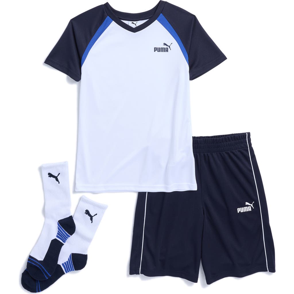 Puma Kids' 3-piece T-shirt, Shorts & Socks Set In White Traditional