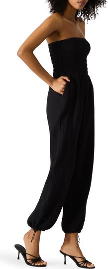 Echo Strapless Toggle Hem Cotton Blend Jumpsuit