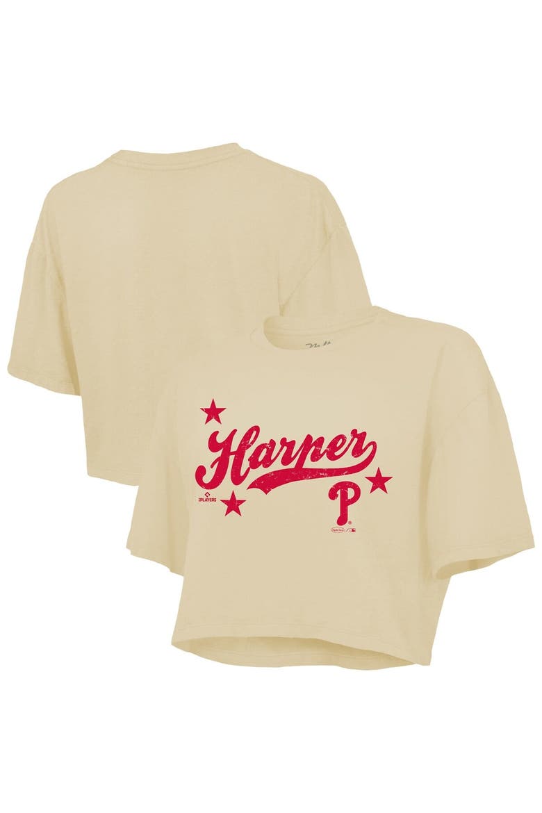 Women's Majestic Threads Bryce Harper Cream Philadelphia Phillies Boxy Crop Top, Main, color, Cream