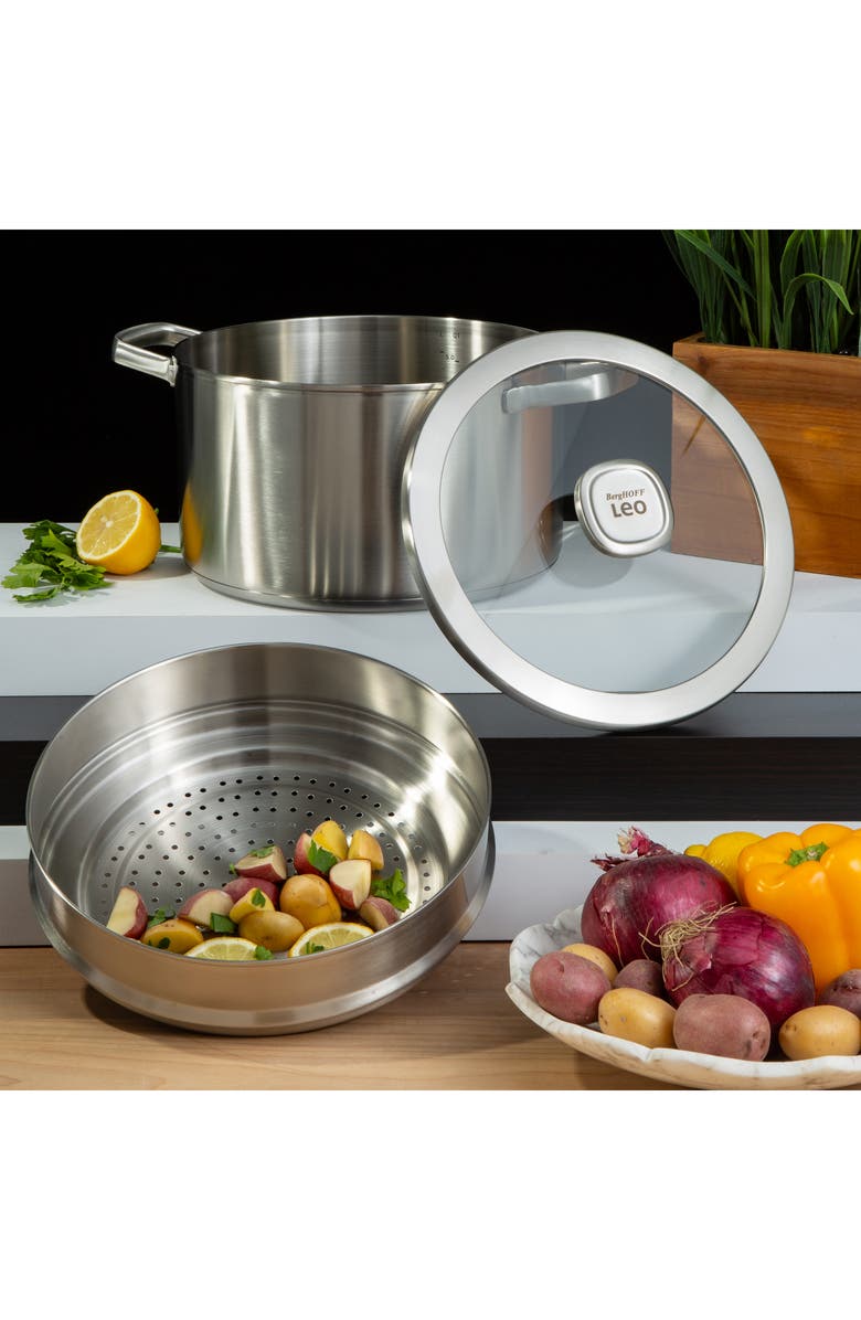 BergHOFF Graphite 3-Piece Recycled Stainless Steel Stockpotck & Steamer Set, Alternate, color, Silver