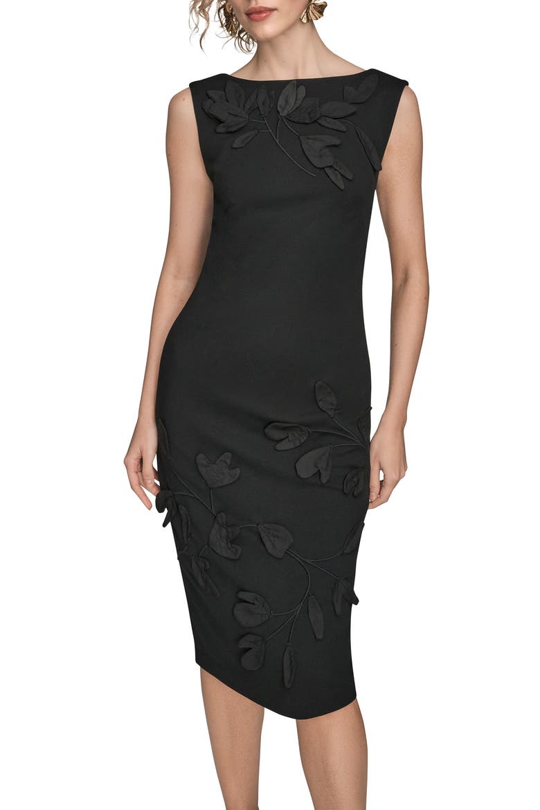 3D Floral Sleeveless Sheath Dress, Alternate, color, BLACK/BLACK