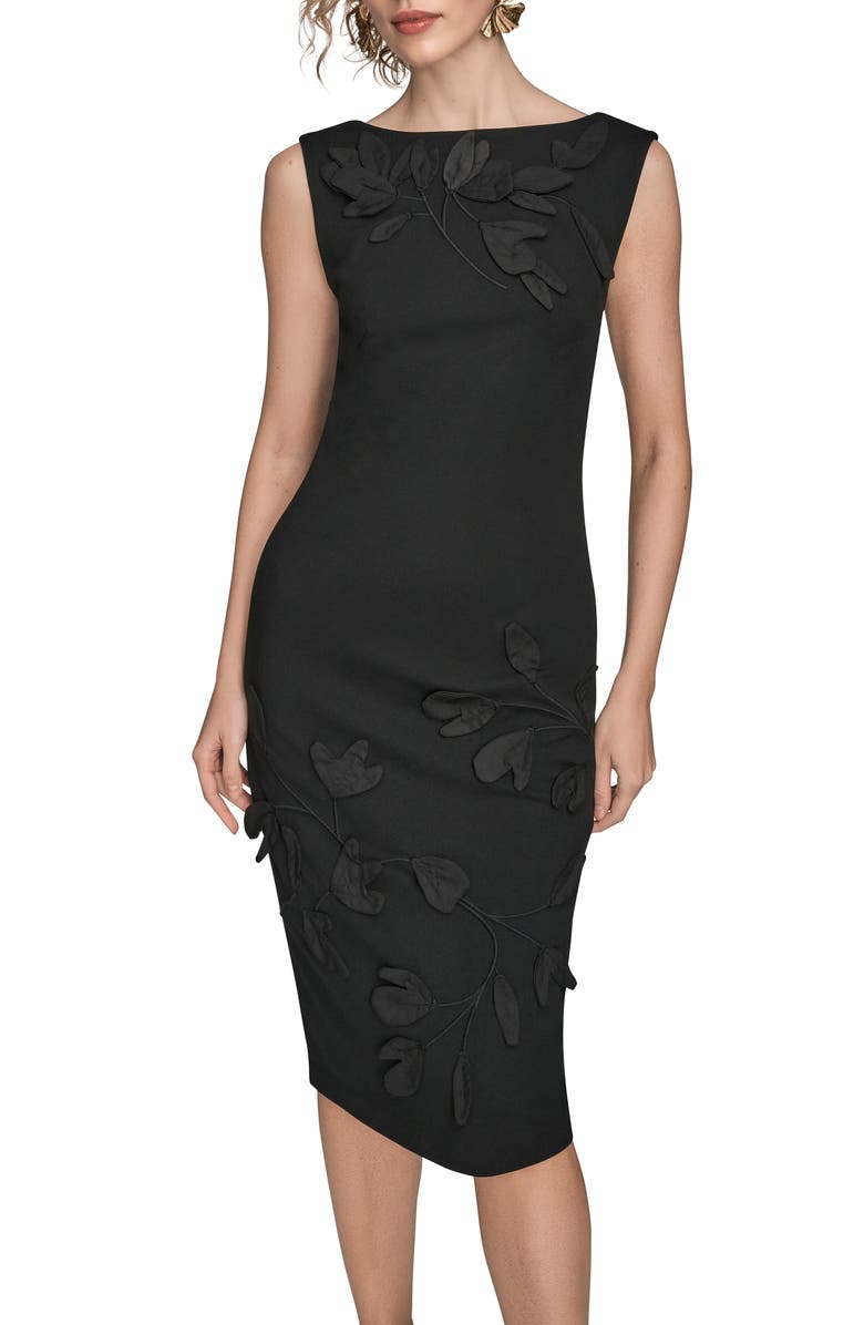 Donna Karan New York 3D Floral Sleeveless Sheath Dress, Alternate, color, Black/Black