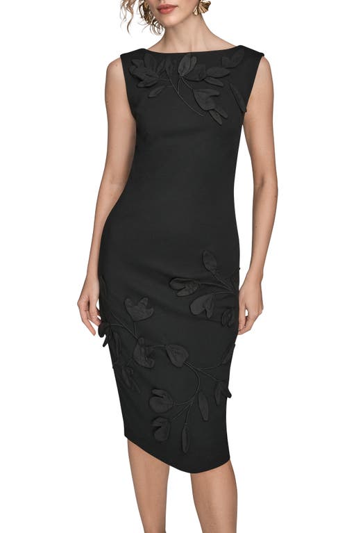 Donna Karan New York 3d Floral Sleeveless Sheath Dress In Black