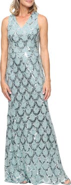Alex Evenings Sequin & Bead Scallop Gown