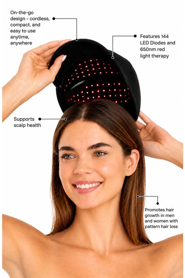 LED PRO Red Light Cap, Alternate, color, BLACK