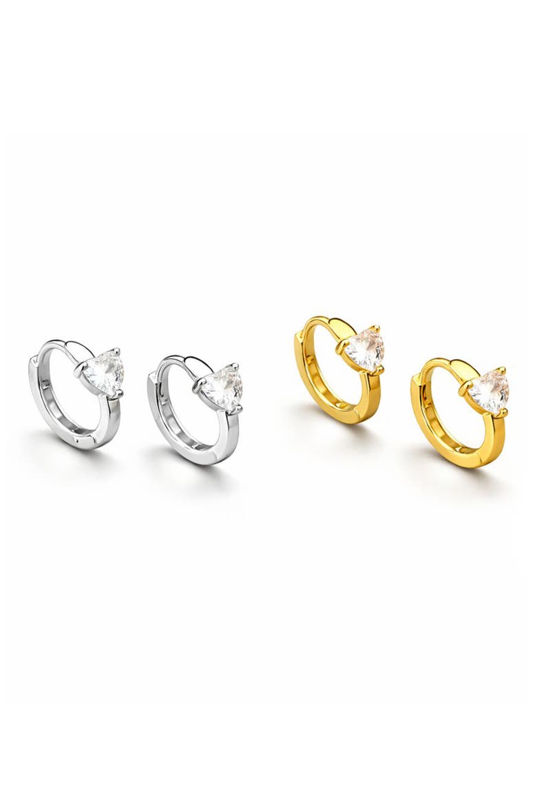 Cubic Zirconia Heart Hoop Earrings, Alternate, color, SILVER