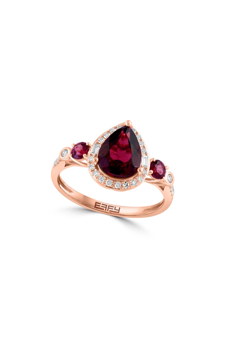 14K Rose Gold Rhodolite & Diamond Ring - 0.17ct. - Size 7, Main, color, ROSE GOLD