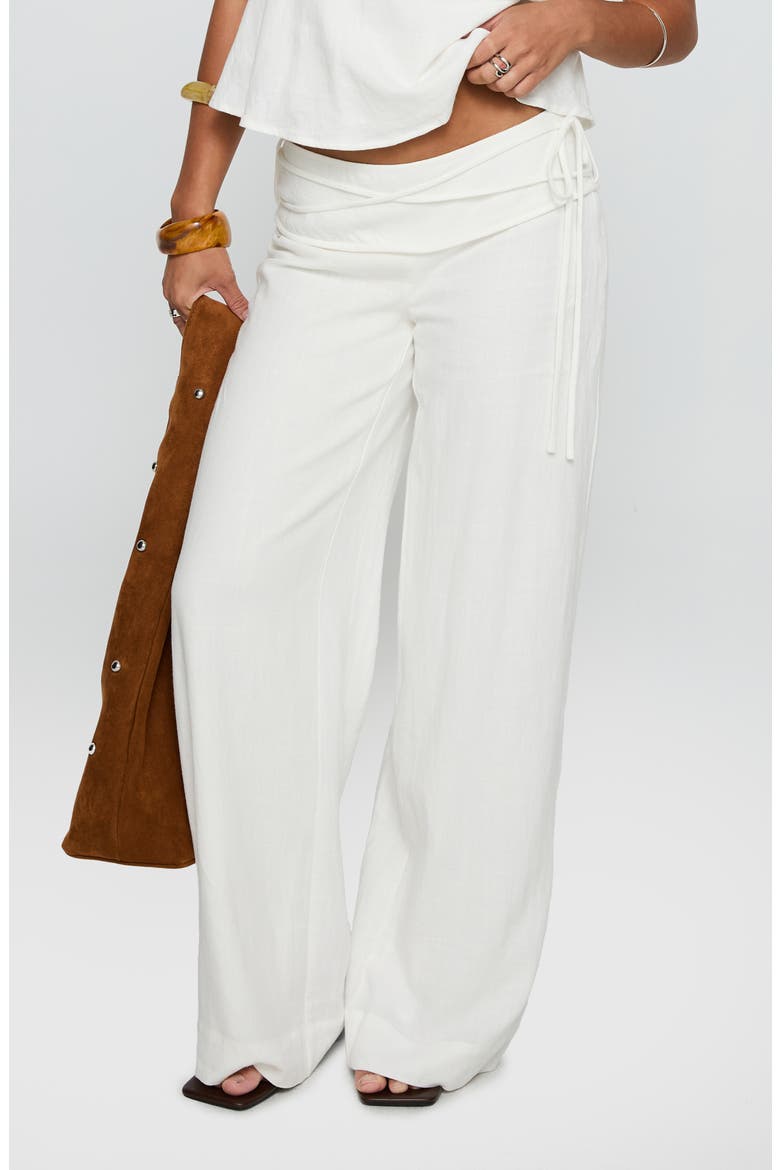 Silver Moon Tie Waist Linen Blend Pants, Main, color, WHITE