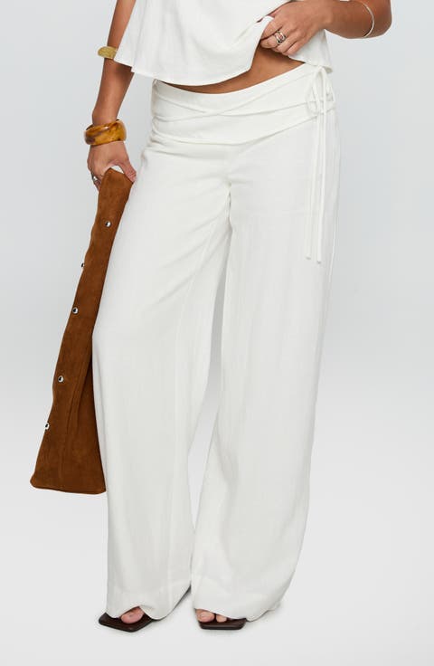 Silver Moon Tie Waist Linen Blend Pants