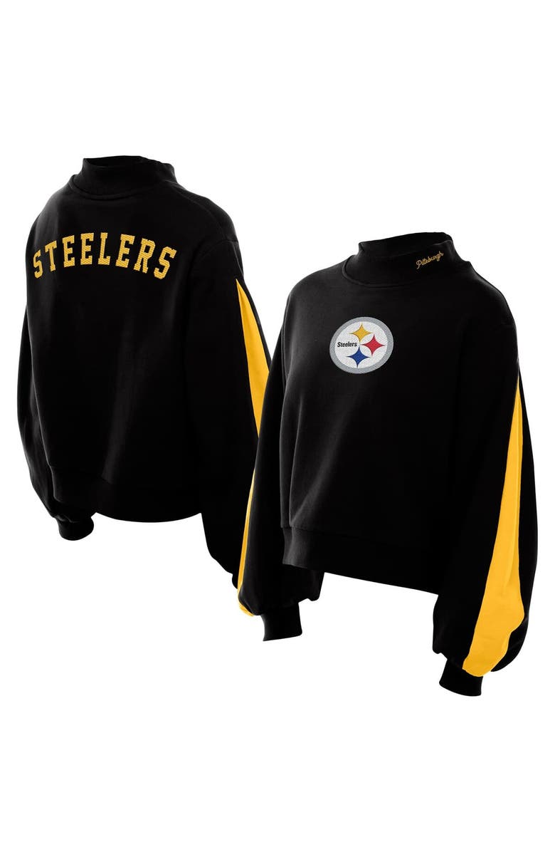 New Era Women's New Era Black Pittsburgh Steelers Sport Night Mock Neck Balloon Sleeve Pullover Sweatshirt, Main, color, 