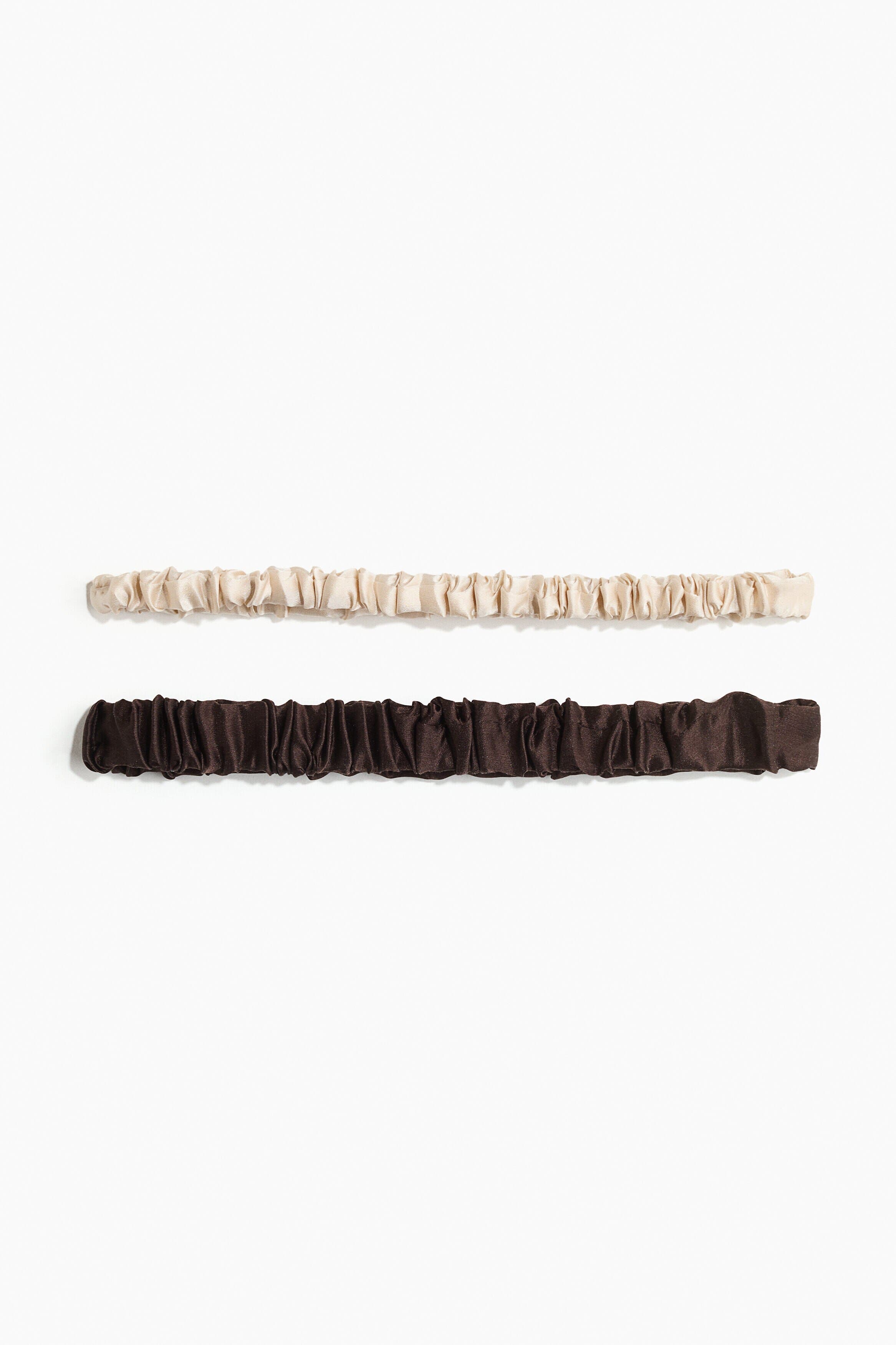 H&M 2-pack Silk Hairbands, Main, color, Dark Brown/Cream