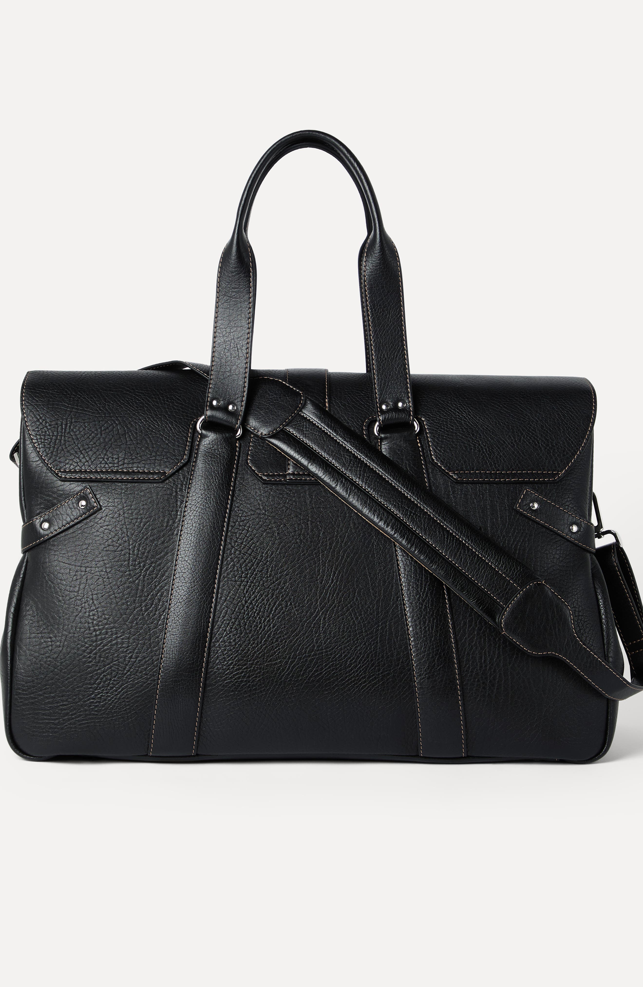 Brunello Cucinelli Grained calfskin Country Weekender bag, Alternate, color, Black