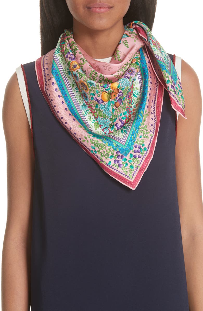 Gucci Liberty Flowers Fouland Silk Square Scarf, Alternate, color, Pink