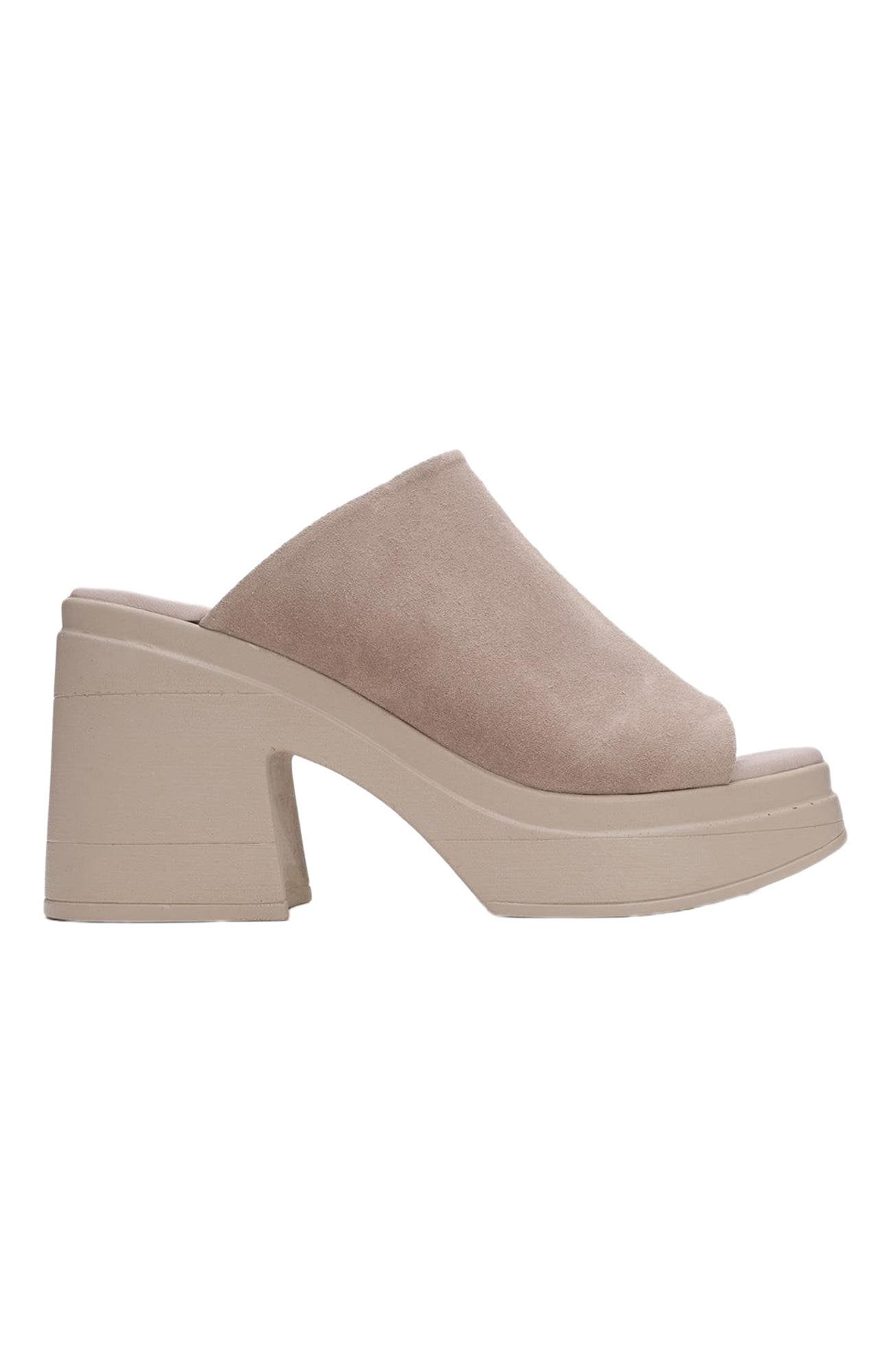 Nola Leather Platform Mules, Alternate, color, Dark Beige Suede Leather