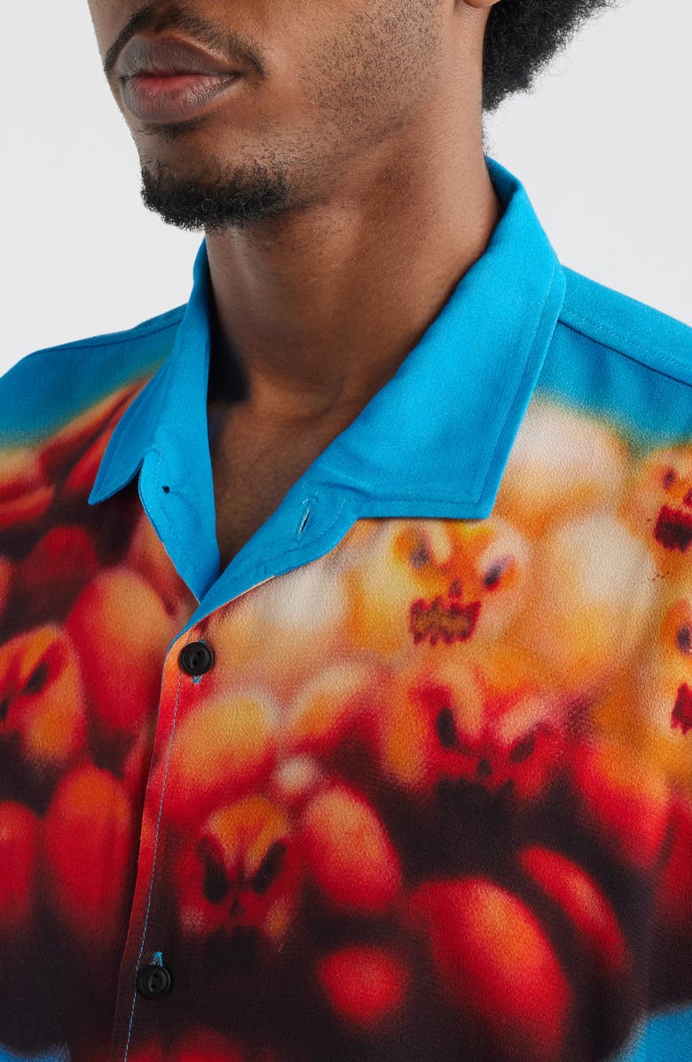 Brain Dead Explosion Graphic Button-Up Shirt, Alternate, color, Blue Multi