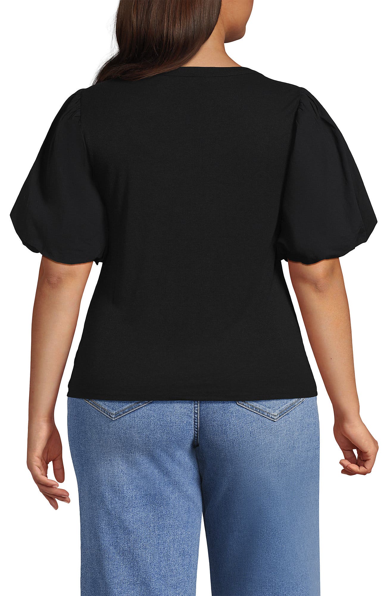Drapey Rib Puff Sleeve Scoop Neck Top - image 2