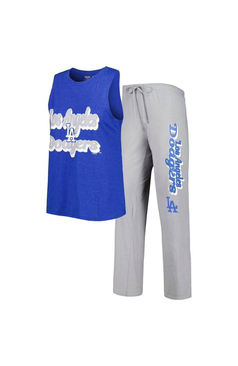CONCEPTS SPORT Women's Concepts Sport Gray/Royal Los Angeles Dodgers Wordmark Meter Muscle Tank Top & Pants Sleep Set, Main, color, Gray