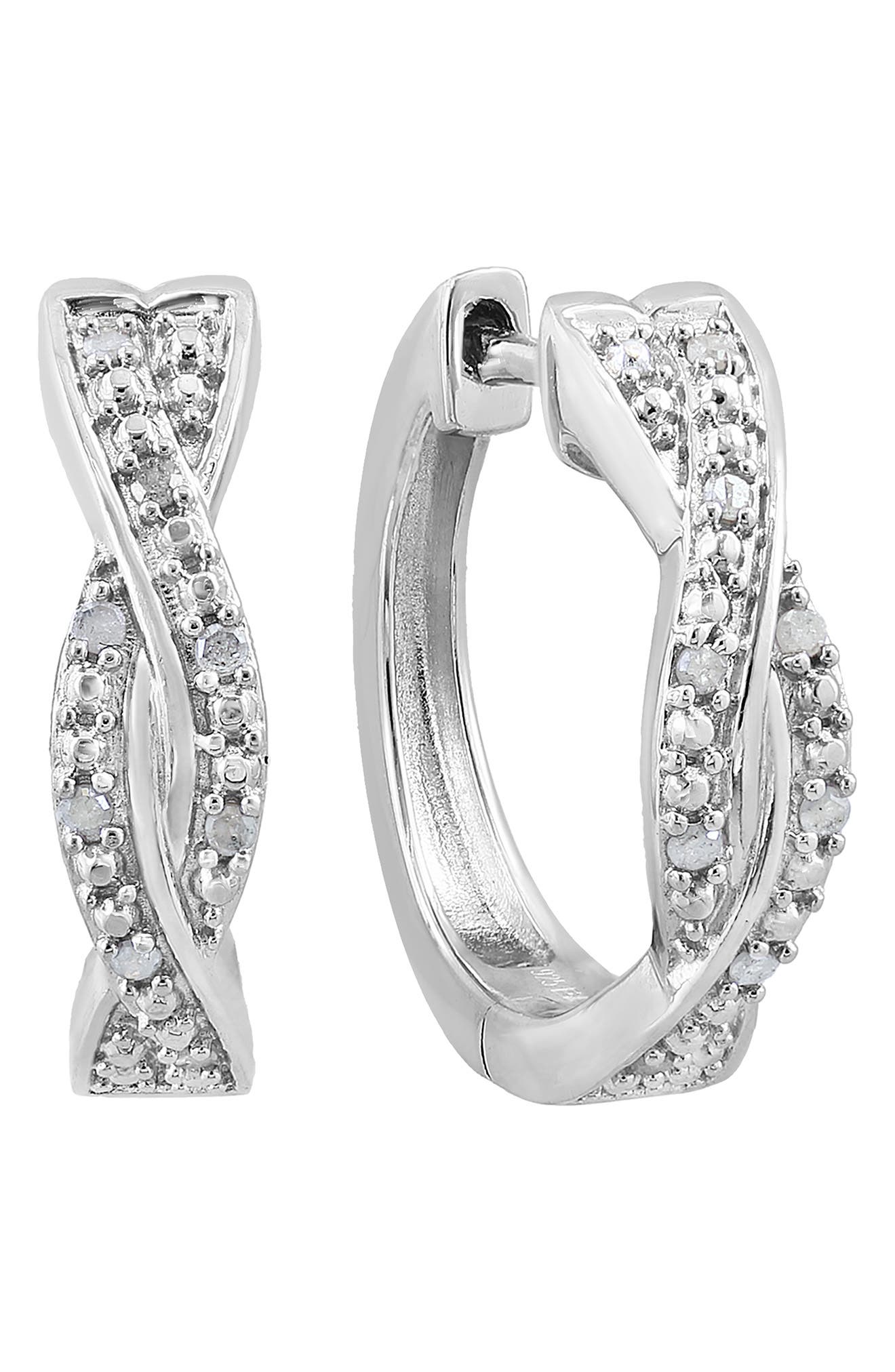 EFFY Sterling Silver Pavé Diamond Huggie Hoop Earrings