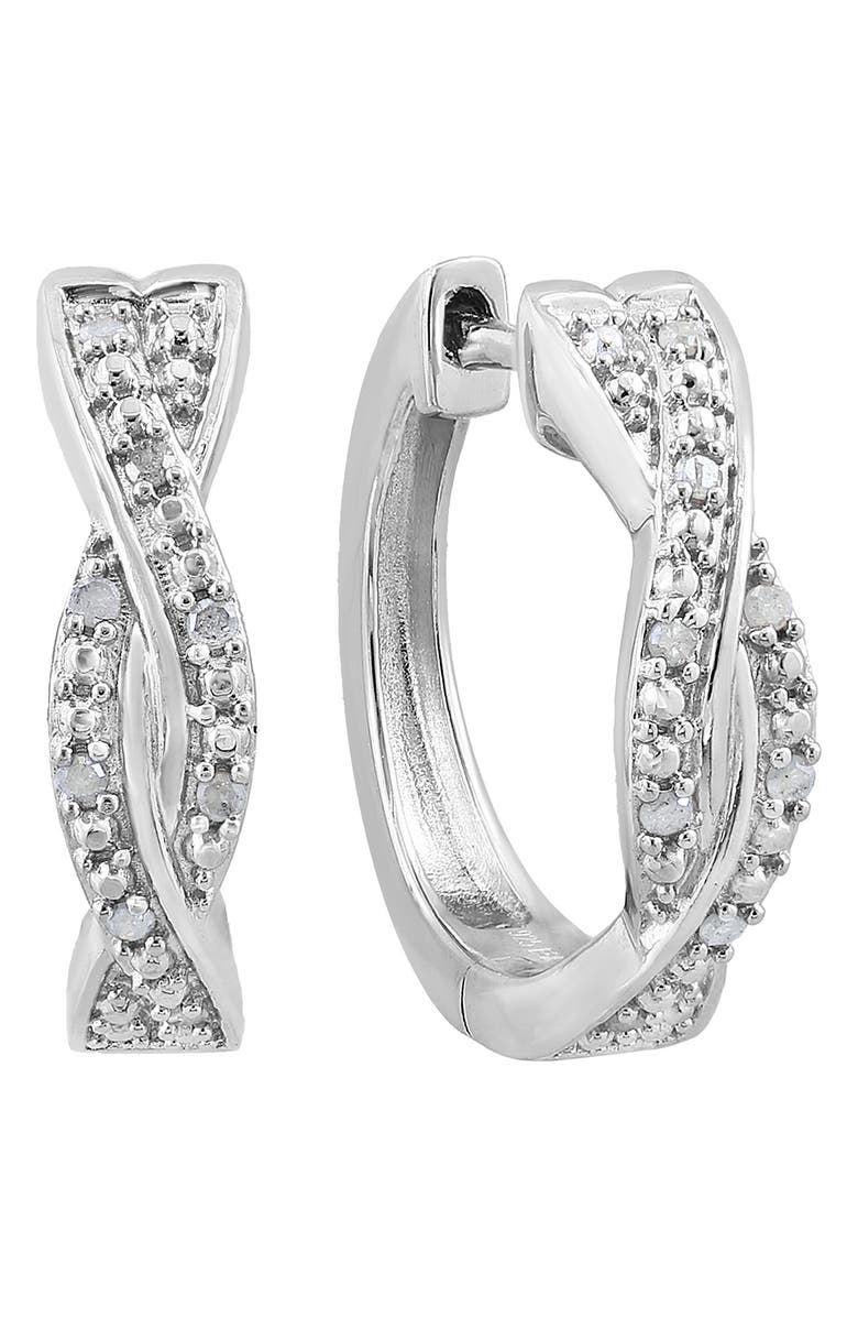 EFFY Sterling Silver Pavé Diamond Huggie Hoop Earrings, Main, color,