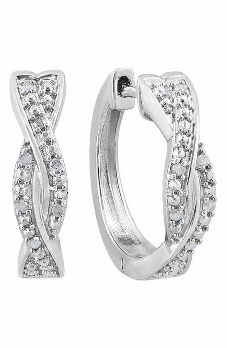 EFFY Sterling Silver Pavé Diamond Huggie Hoop Earrings