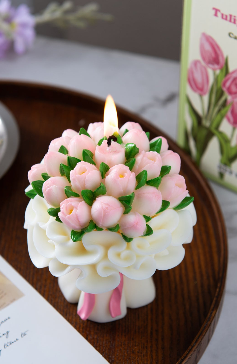 Southlake gifts Tulip Bouquet Candle, Alternate, color, Soft Pink / White