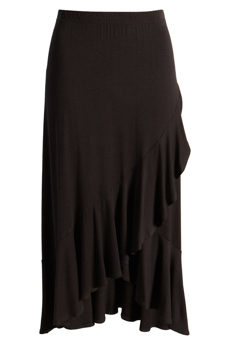 Flounce Midi Skirt, Alternate, color, BLACK
