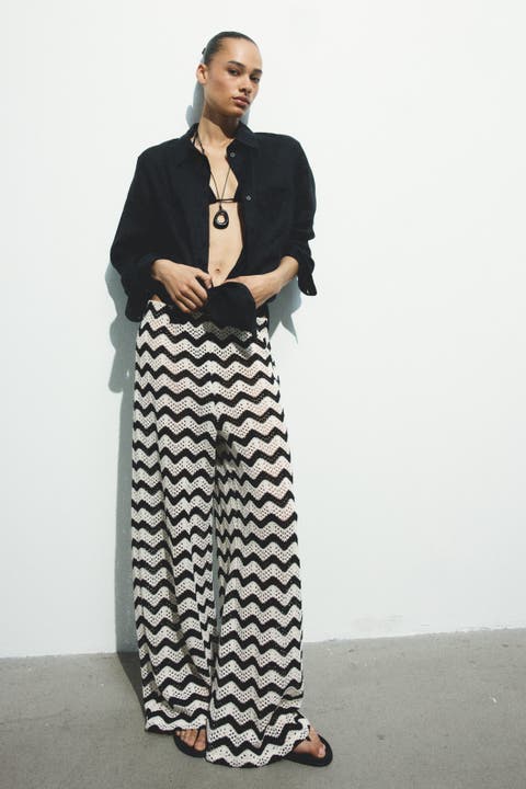 Wide Textured-knit Trousers