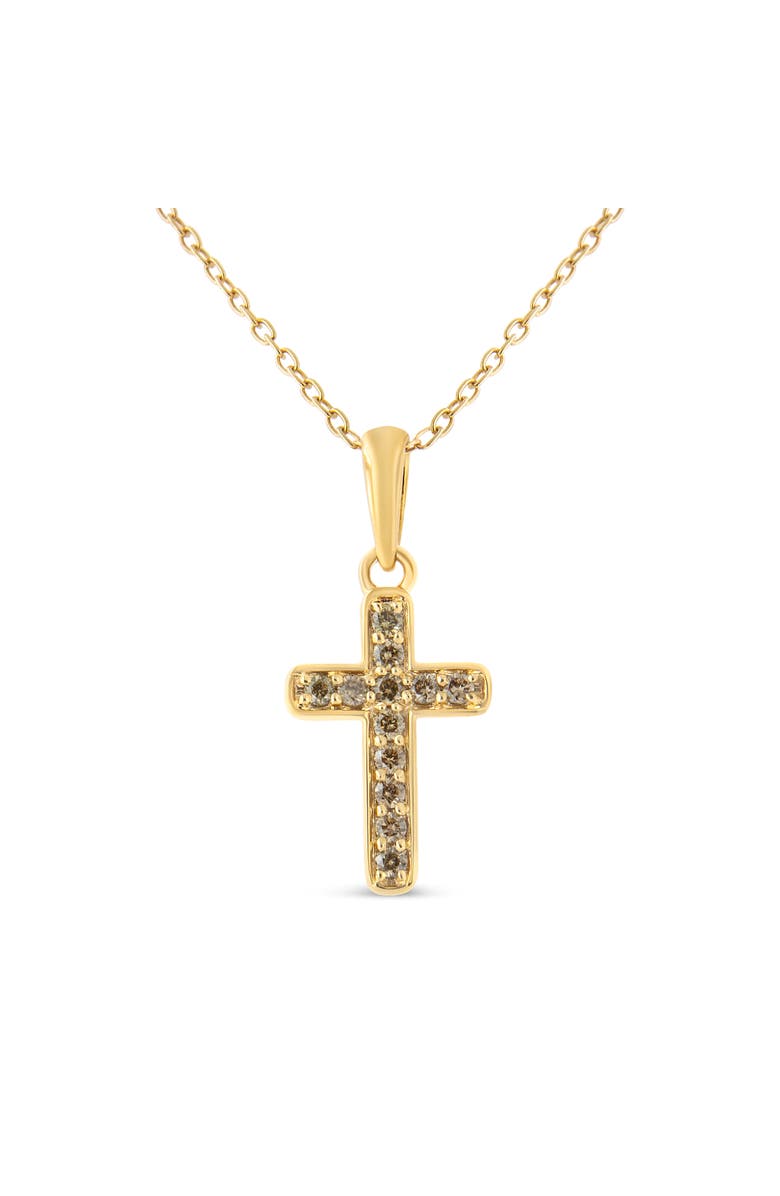 Haus of Brilliance 10K Yellow Gold Flashed Silver 1/4 Cttw Champagne Diamond Cross Pendant Necklace, Main, color, Yellow | Diamond