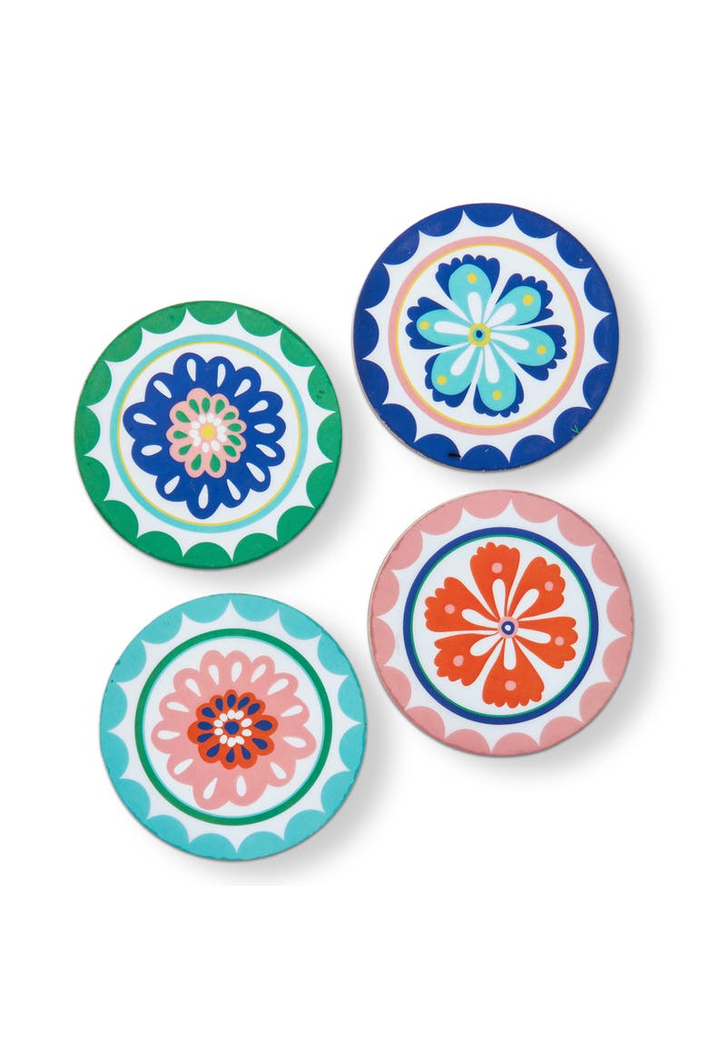 Eclectic Fun Multi Bar Coaster Set of 4 MDF Enamel 4x4x0.25 in, Main, color, Blue