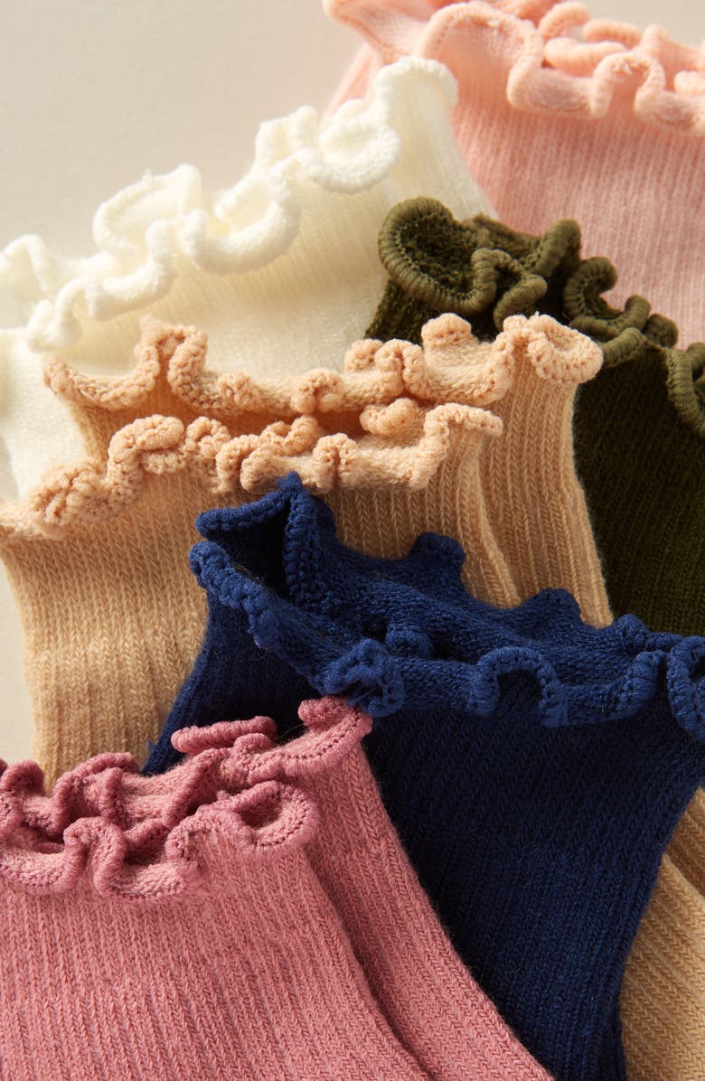 Nordstrom Kids' Assorted 6-Pack Lettuce Edge Crew Quarter Socks, Alternate, color, Pink Balm Multi