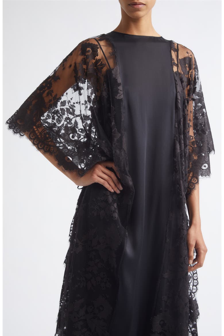Valiant Silk & Lace Midi Dress, Alternate, color, BLACK