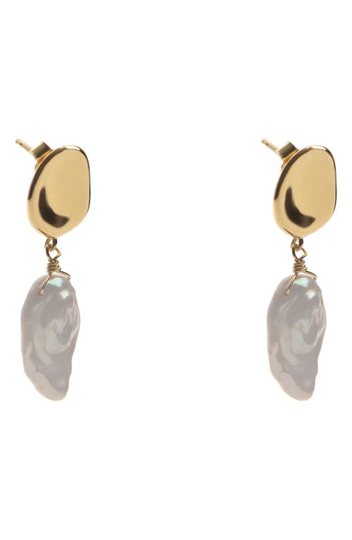 Argento Vivo Sterling Silver Freshwater Pearl Drop Earrings in Gold 