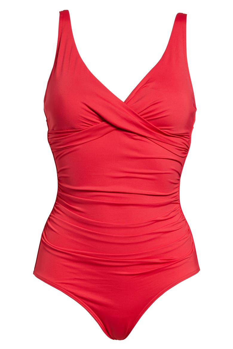 Cross Front One-Piece Swimsuit, Alternate, color, RED