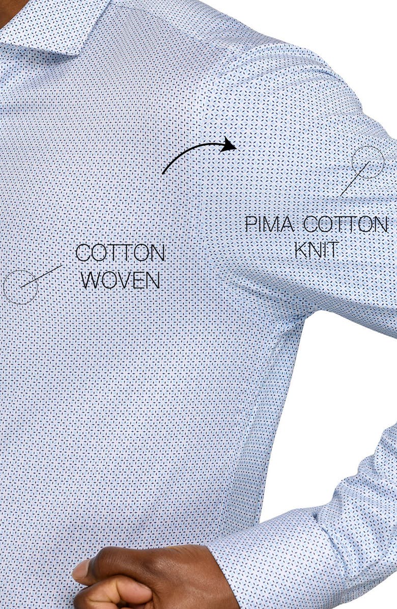W.R.K Slim Fit Abstract Cross Reworked Button-Up Shirt, Alternate, color, White/ Blue