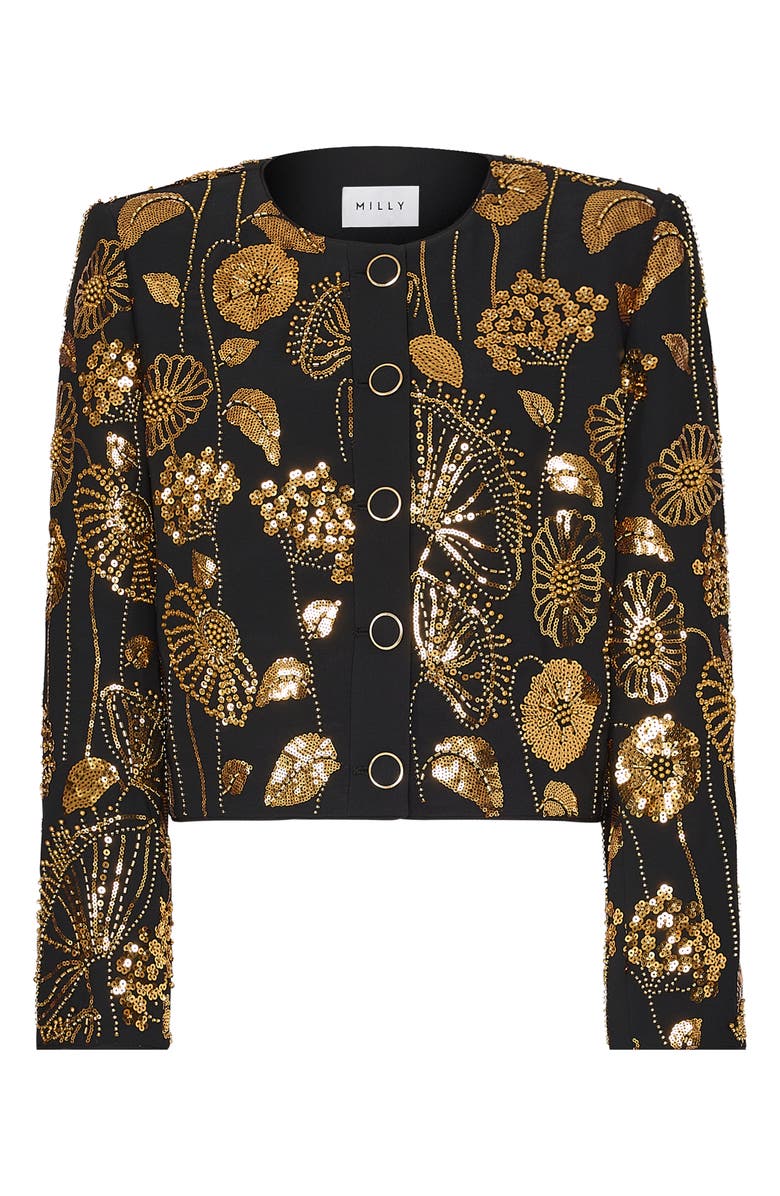 Milly Phoebe Floral Field Sequin Jacket, Alternate, color, 
