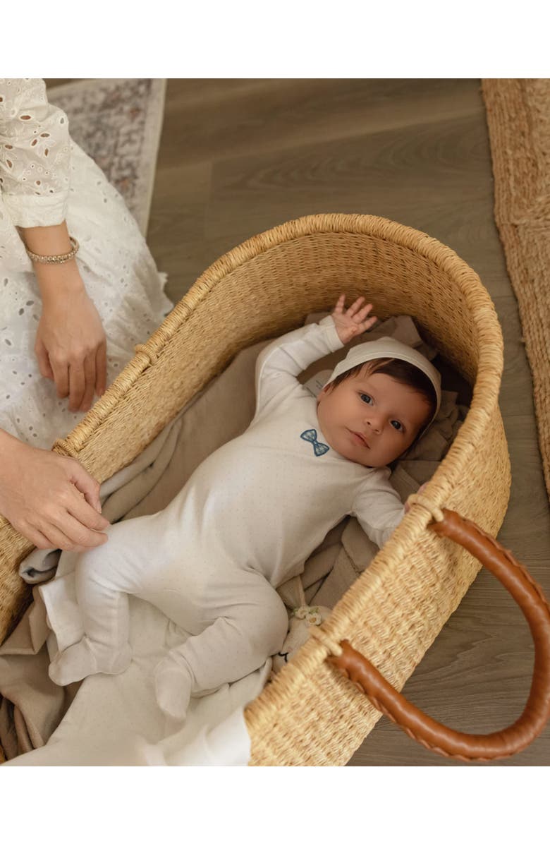 MiniMoi Put A Bow On It Cotton Polka Dot Knit Beanie, Alternate, color, Blue