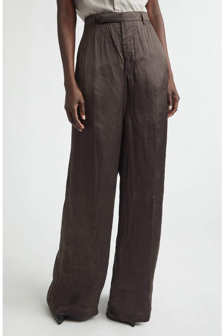 Firbanks High Waist Wide Leg Pleat Front Cupro Satin Pants, Main, color, DARK DUST