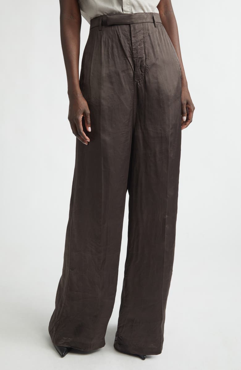 Rick Owens Firbanks High Waist Wide Leg Pleat Front Cupro Satin Pants, Main, color, Dark Dust