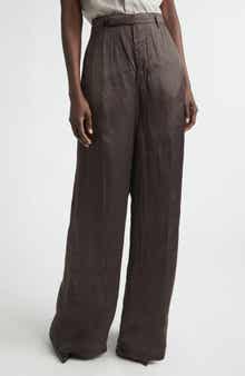 Firbanks High Waist Wide Leg Pleat Front Cupro Satin Pants