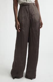 Rick Owens Firbanks High Waist Wide Leg Pleat Front Cupro Satin Pants