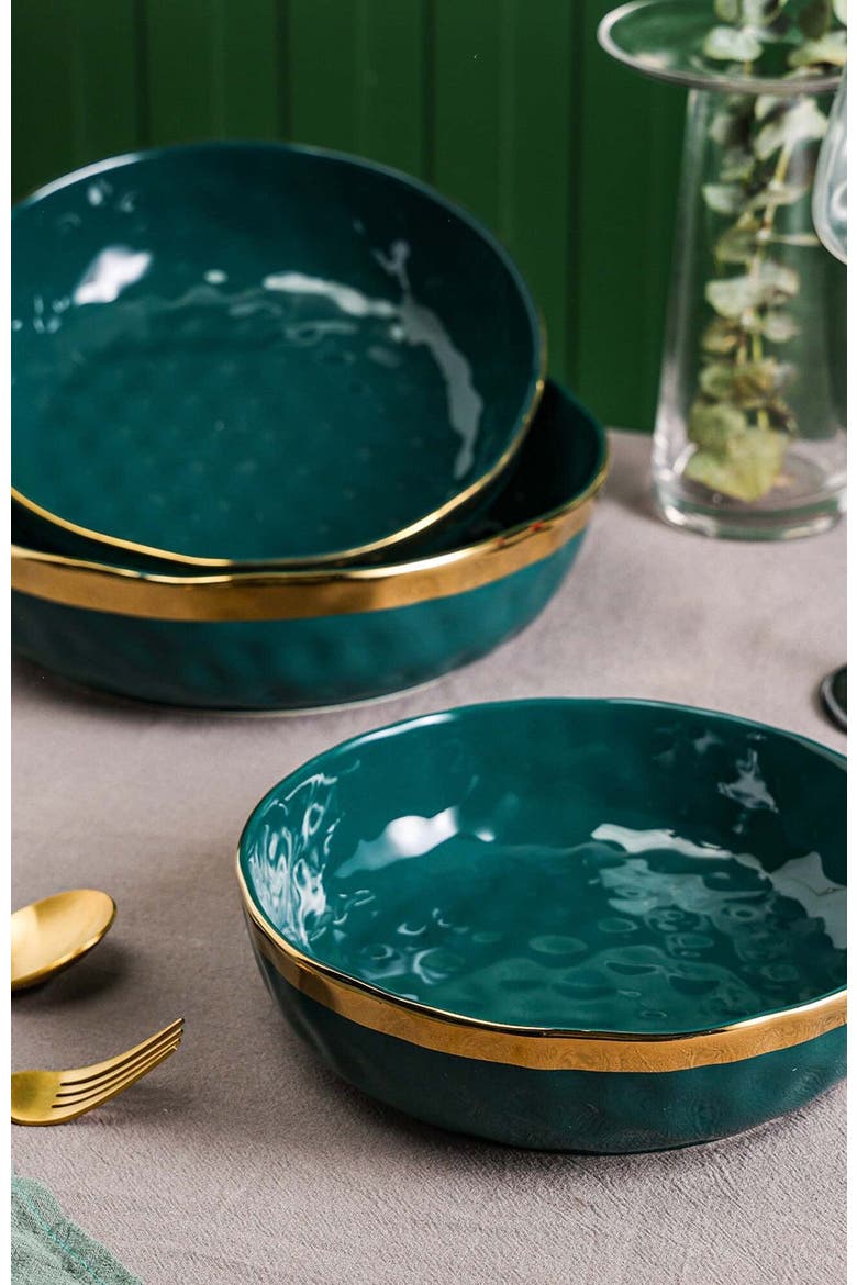 Florian Porcelain 3-Piece Serving Shallow Bowl Set, Alternate, color, Green