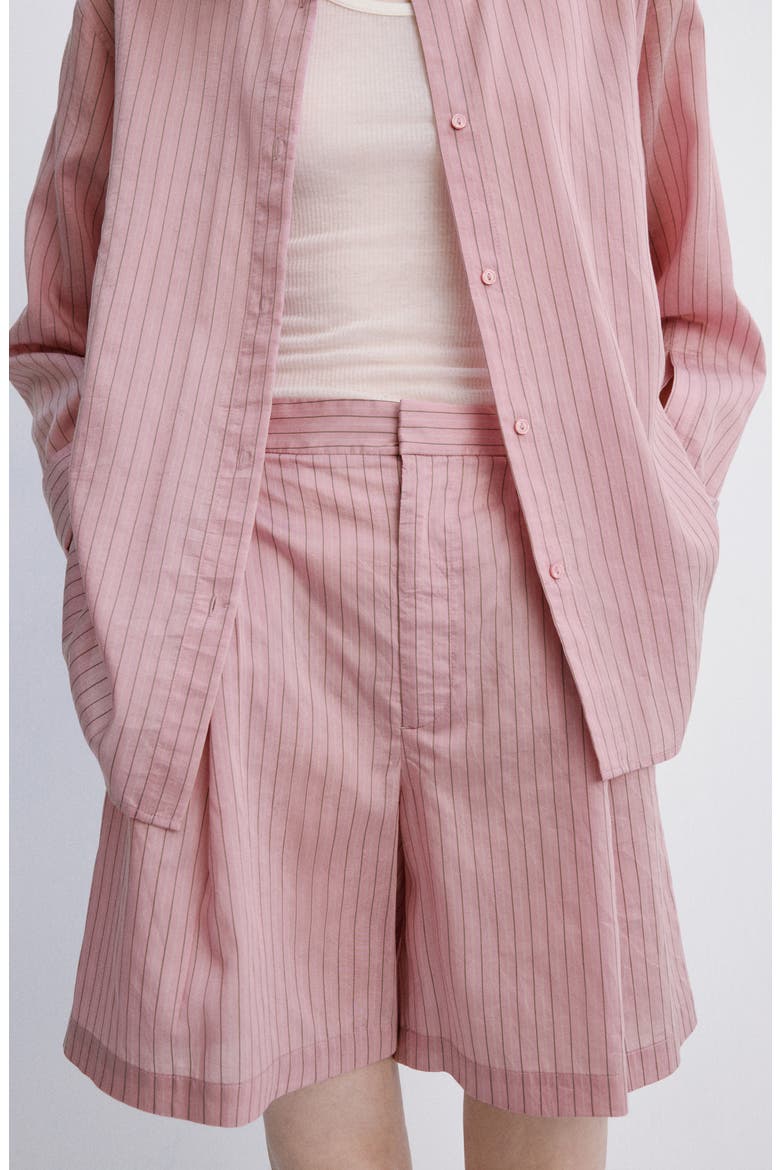 Pleated Pinstripe Straight Fit Bermuda Shorts, Alternate, color, PASTEL PINK