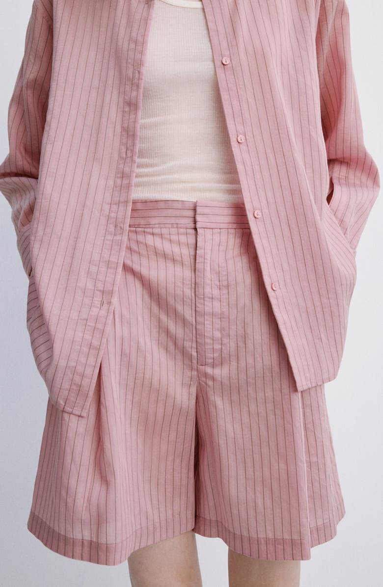 MANGO Pleated Pinstripe Straight Fit Bermuda Shorts, Alternate, color,