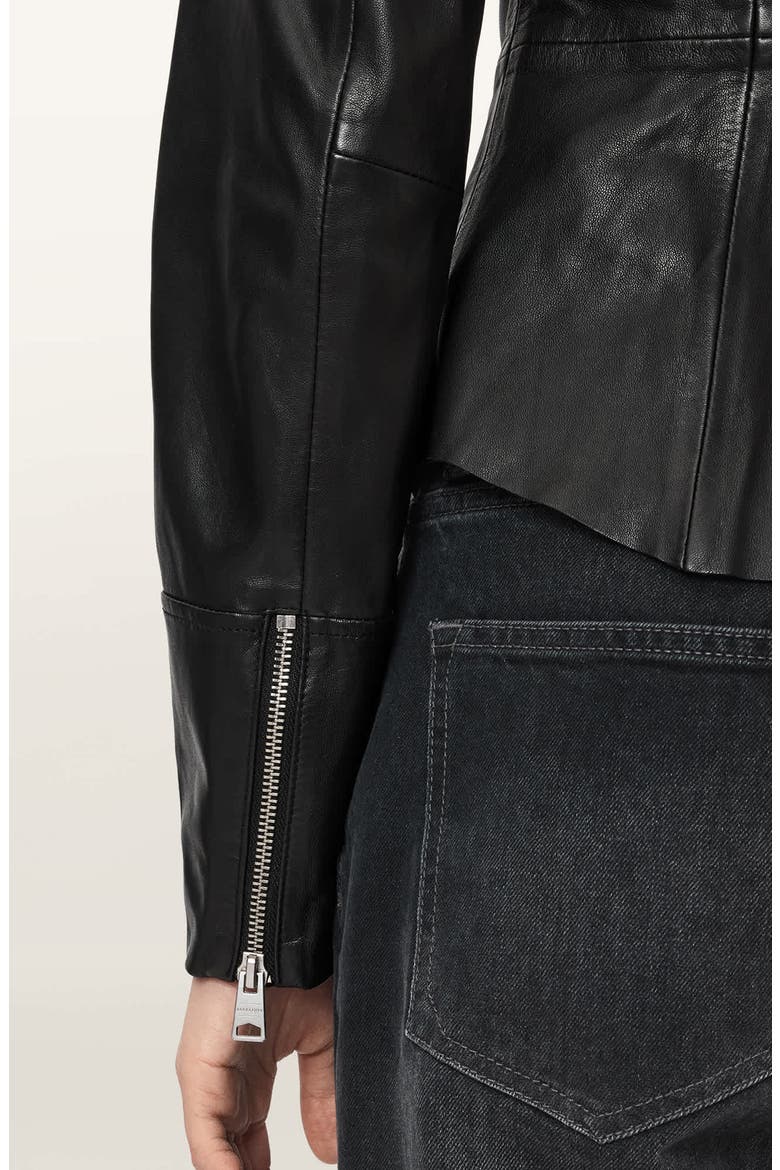 Luana Ruffled Leather Shirt, Alternate, color, BLACK